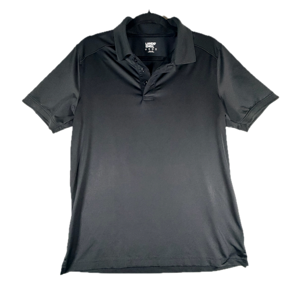 Lands End Men’s Polo Shirt Size S Black Short Sleeve Performance Mesh Collar